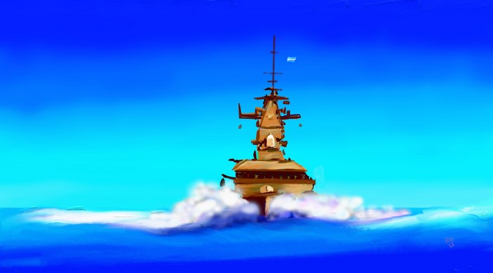 Painting of a Battleship at Sea