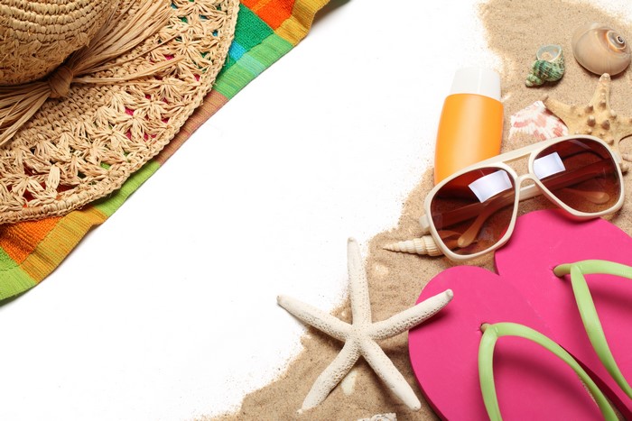 Summer beach accessories on sand