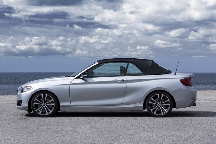 Silver 2015 BMW 228i Convertible Side View