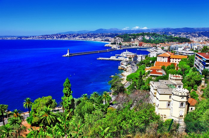 Nice, France Coastline with Lighthouse and Harbor