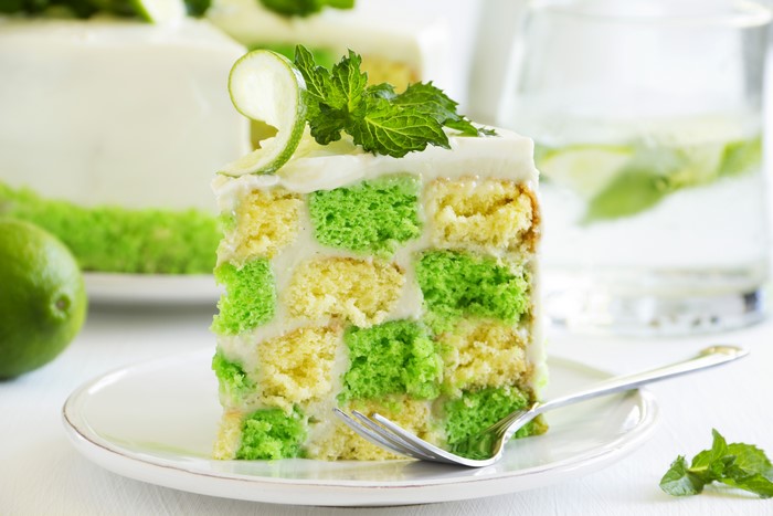Checkerboard Lime Cake Slice with Mint and Lime