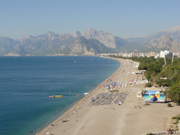 Antalya coast with mountains and beach in Turkey