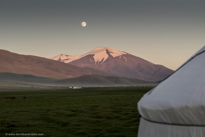 4K Altai Mongolia Mountains with Moon at Dusk