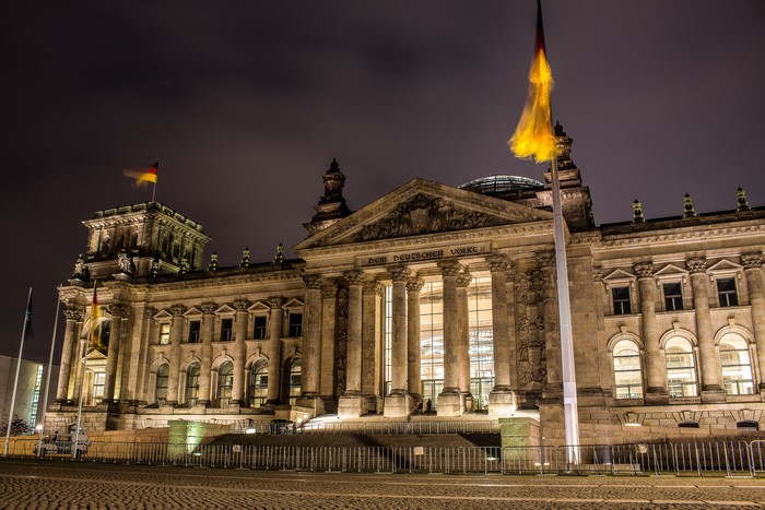 Reichstag Building in Berlin, Germany at Night