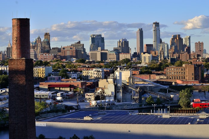 Brooklyn, New York City Skyline with Industrial Buildings