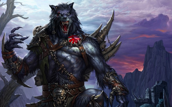 Werewolf warrior with red gem on chest