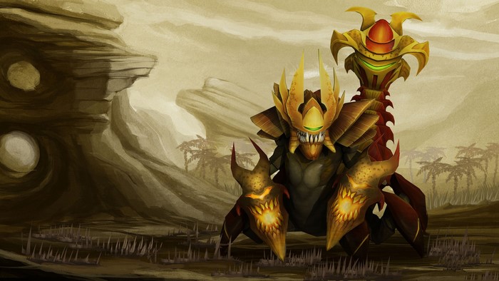 Sand King from DOTA 2 in a desert landscape