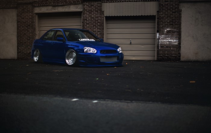 Blue Subaru Impreza WRX STI parked