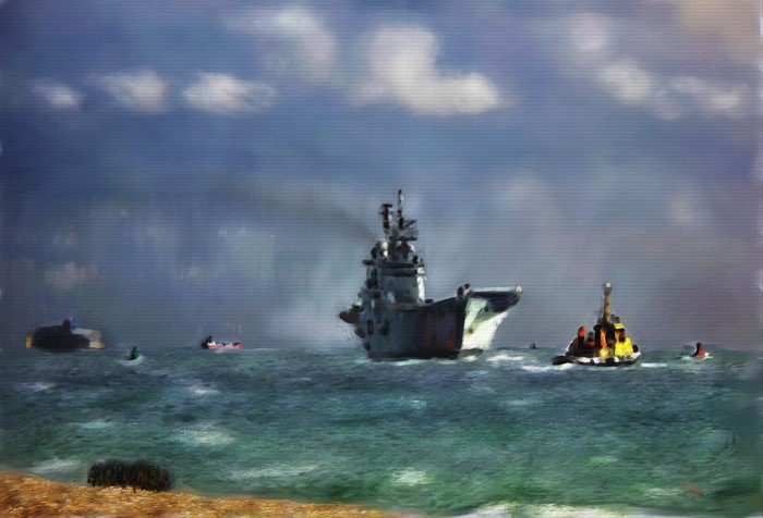 Aircraft carrier returning to Portsmouth Harbour