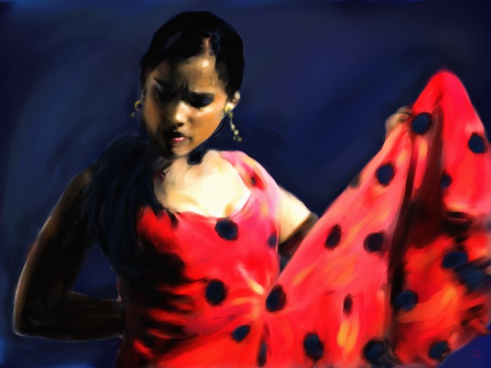 Flamenco dancer in a red polka dot dress