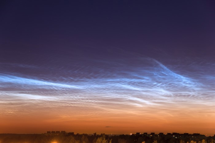 Noctilucent clouds at sunset