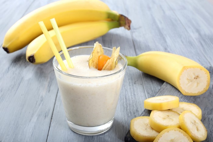 Banana Smoothie with Physalis and Straws