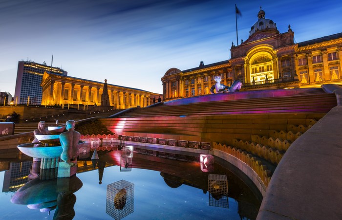 Birmingham Fountains and Sculptures at Night