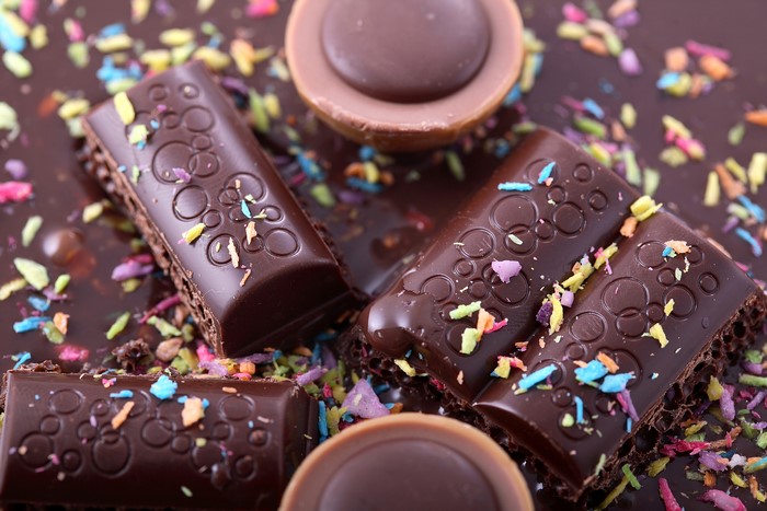 Chocolate bars and candies with sprinkles