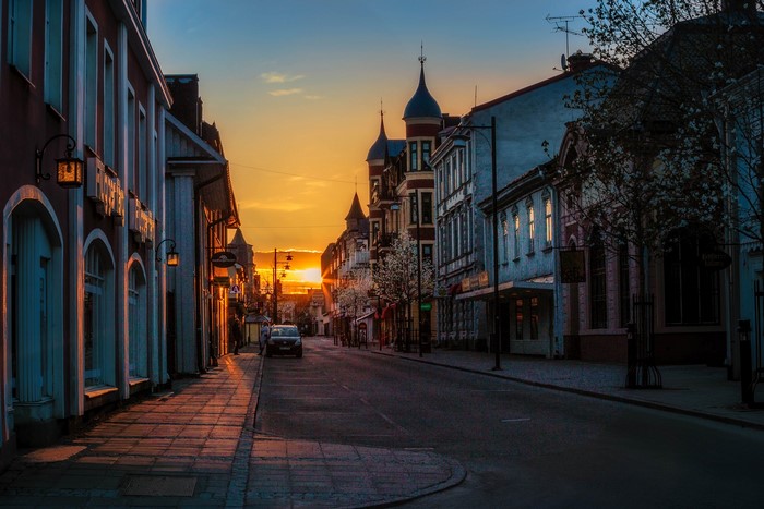 Street in Arvika, Sweden at Sunset