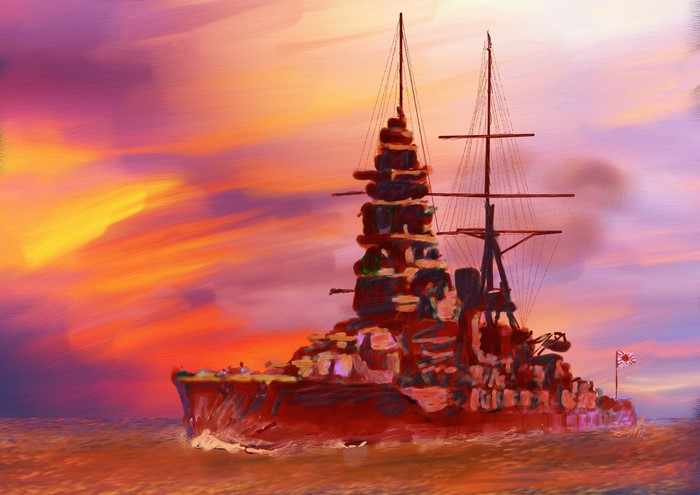 HIMJS Mutsu Battleship Painting