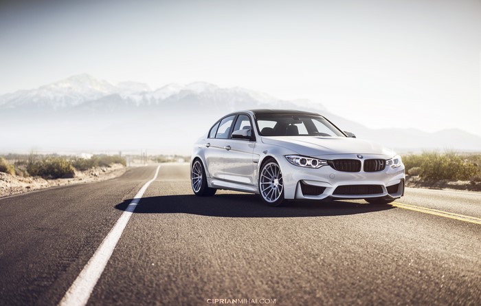 White BMW M3 F80 on a Desert Road