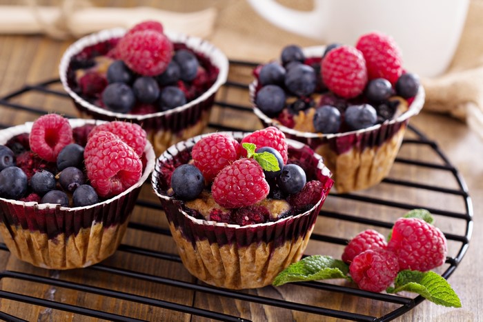 Berry Muffins with Raspberries and Blueberries