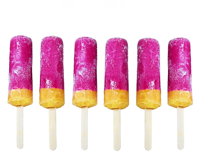 Six pink and yellow ice pops