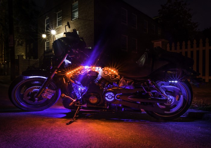 Harley-Davidson motorcycle with custom LED lights