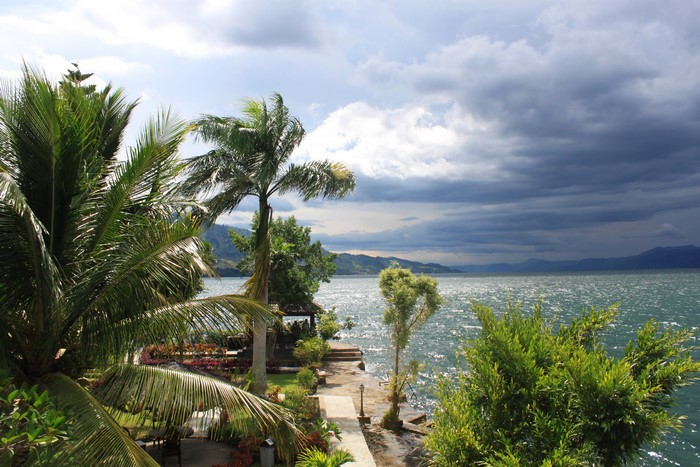 Lake Toba Sumatra Indonesia Tropics Sea Sky Palms