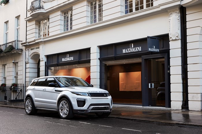 2016 Range Rover Evoque parked outside Mazzoleni store