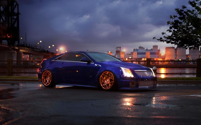 4K Blue Cadillac CTS Coupe at Night