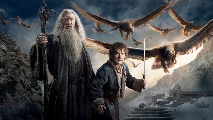 Gandalf and Bilbo Baggins from The Hobbit with Eagles