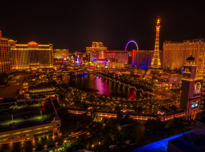 Las Vegas Strip at Night with Eiffel Tower