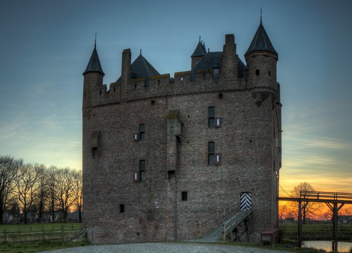 Doornenburg Castle in the Netherlands at sunset