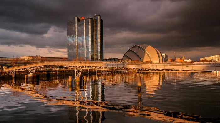 Glasgow Scotland River Bridge and Buildings