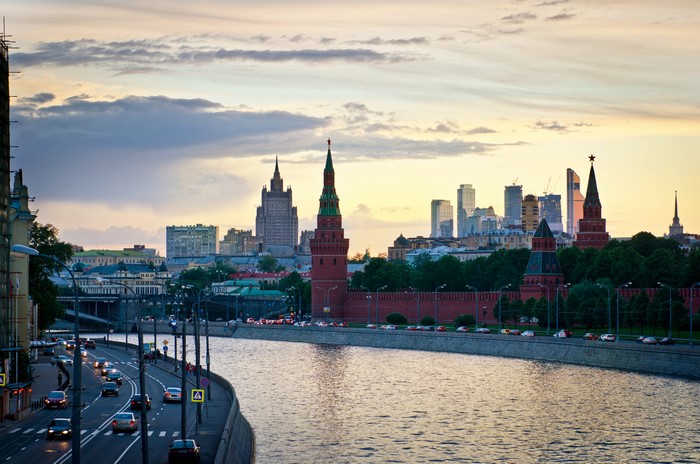 Moscow Kremlin and Moskva River at Dusk