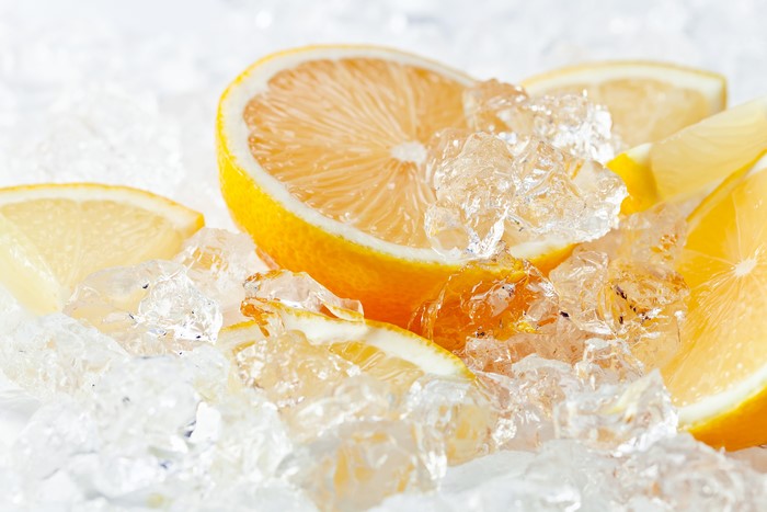 Lemons and ice closeup