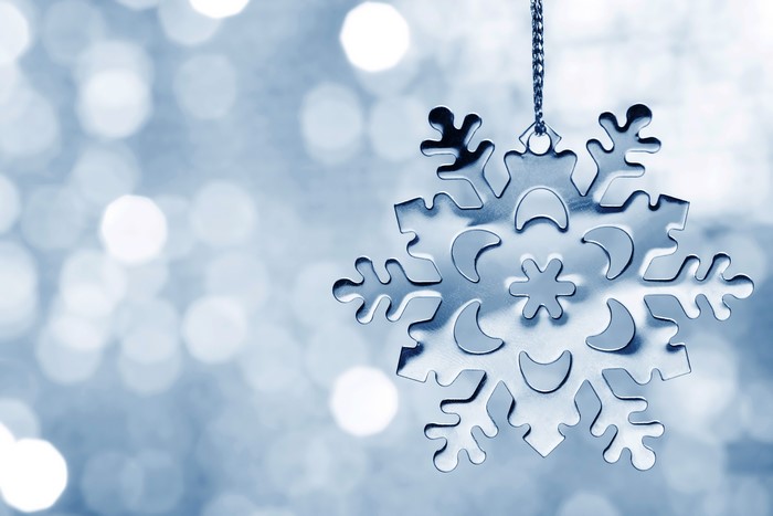 Close-up of a silver snowflake ornament