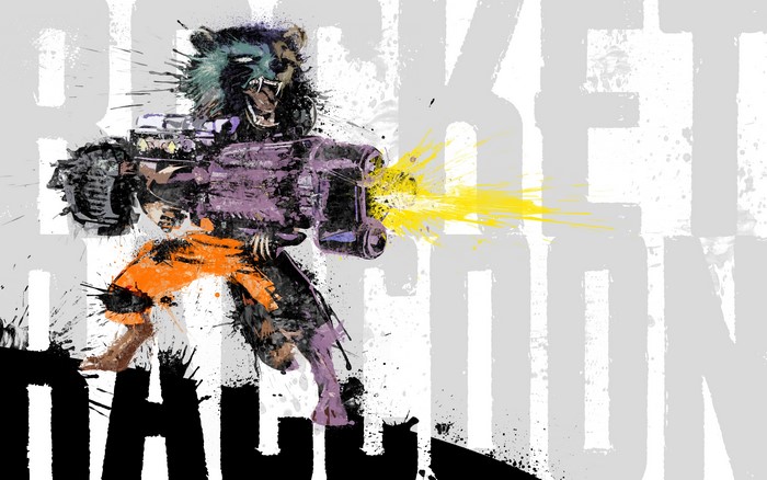 Rocket Raccoon from Marvel Comics firing a weapon
