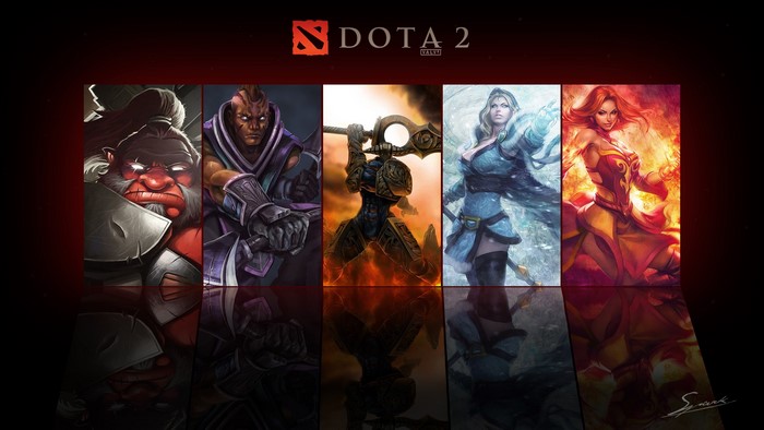 Dota 2 characters: Sven, Axe, Crystal Maiden, Lina