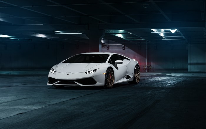 White Lamborghini in Parking Garage