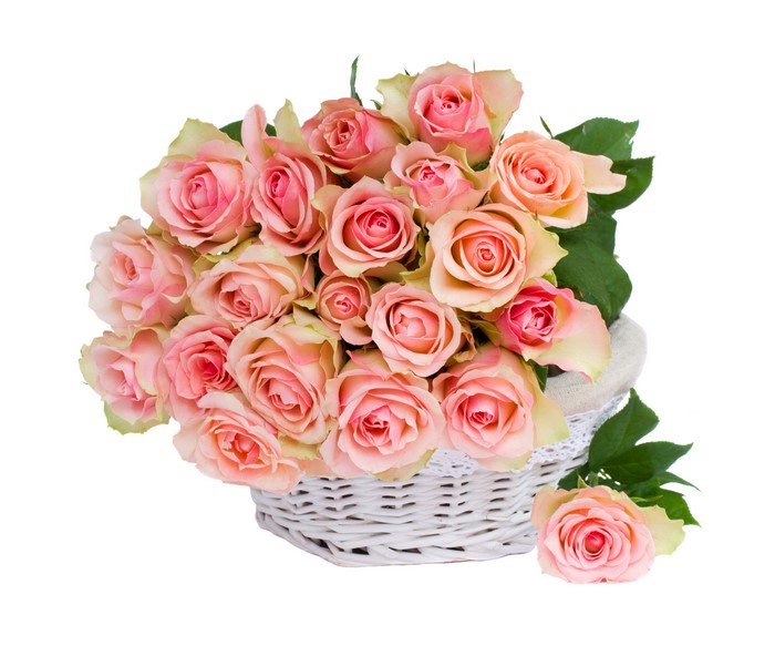 Pink Roses Bouquet in Wicker Basket