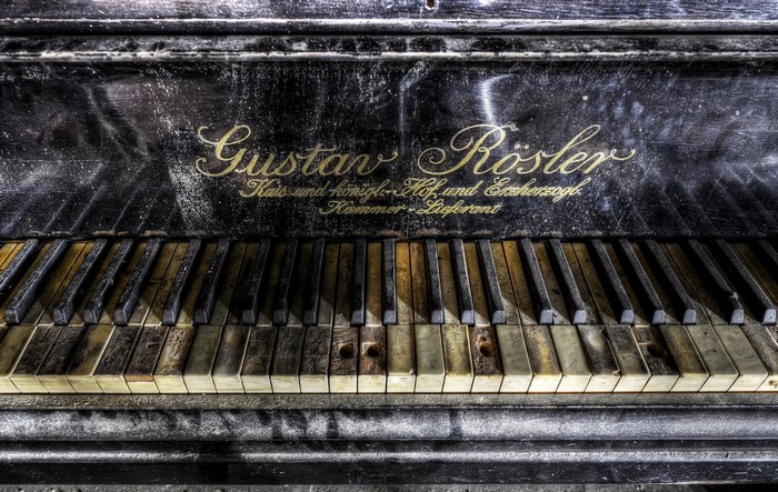 Close-up of an old Gustav Röster piano