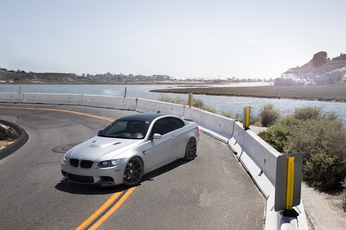 Silver BMW M3 E92 on a Coastal Road
