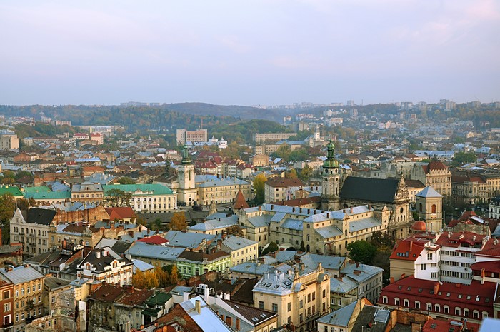 Aerial view of Lviv, Ukraine cityscape