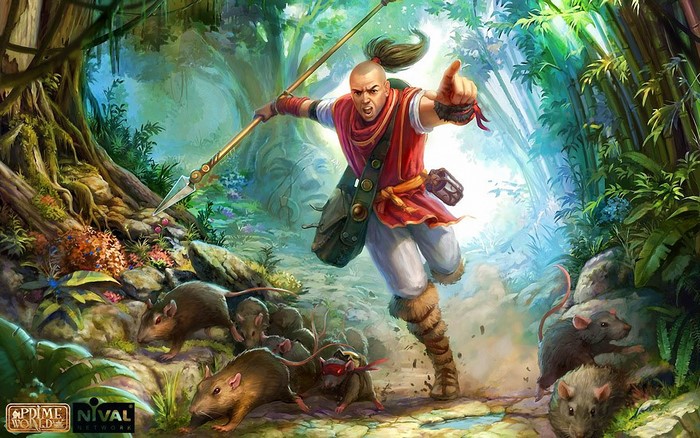 Man with spear and rats in Prime World