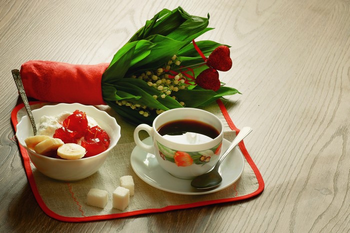 Coffee, Dessert, and Lilies of the Valley Bouquet