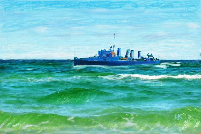 Painting of HMS Arab in the Irish Sea