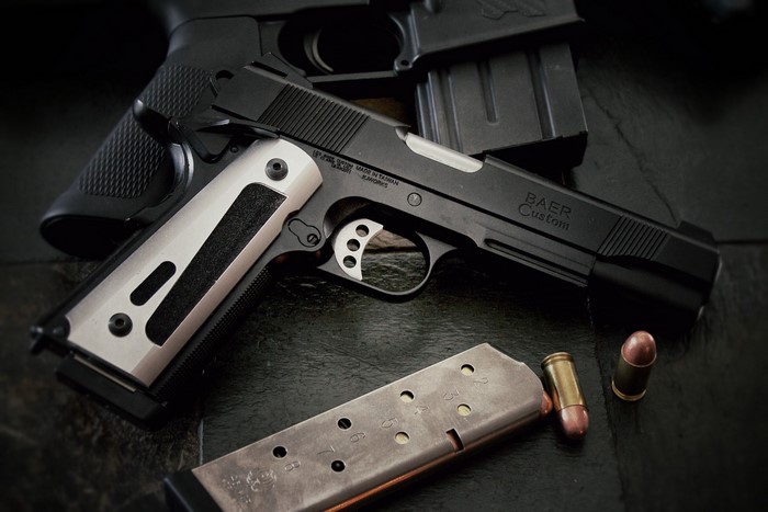 Baer Custom 1911 Pistol with Magazine and Cartridges
