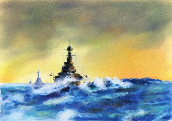 Ships of the Home Fleet in rough seas painting