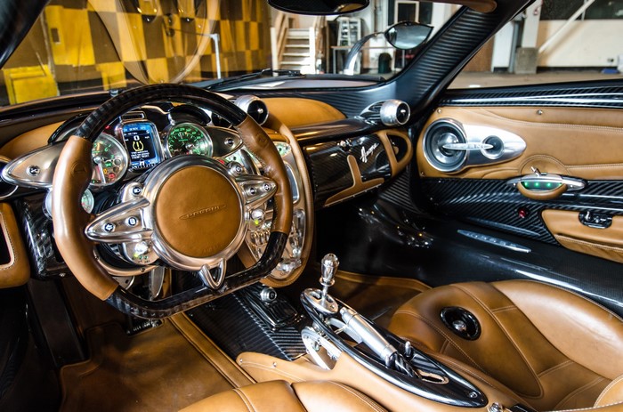 Pagani Huayra interior with leather and carbon fiber