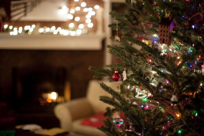 Christmas tree with ornaments and lights