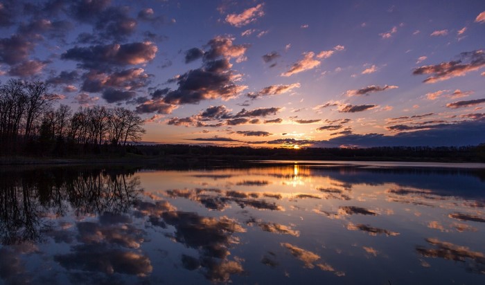 Lake with Sunset and Clouds Reflected