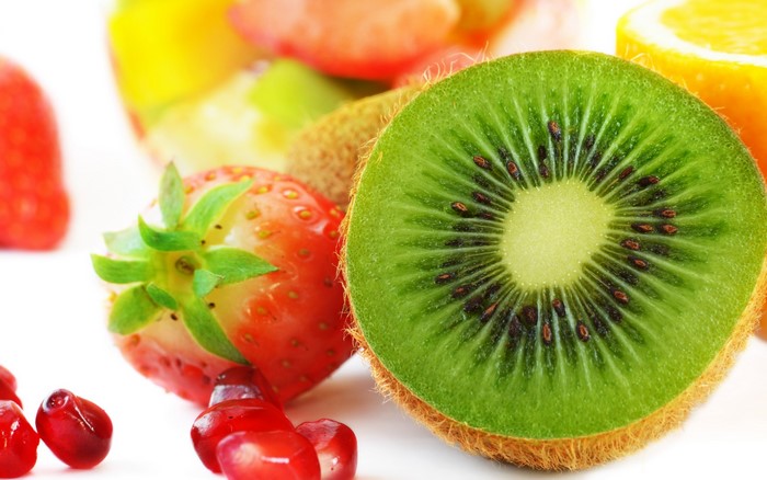 Kiwi and strawberry fruit salad closeup